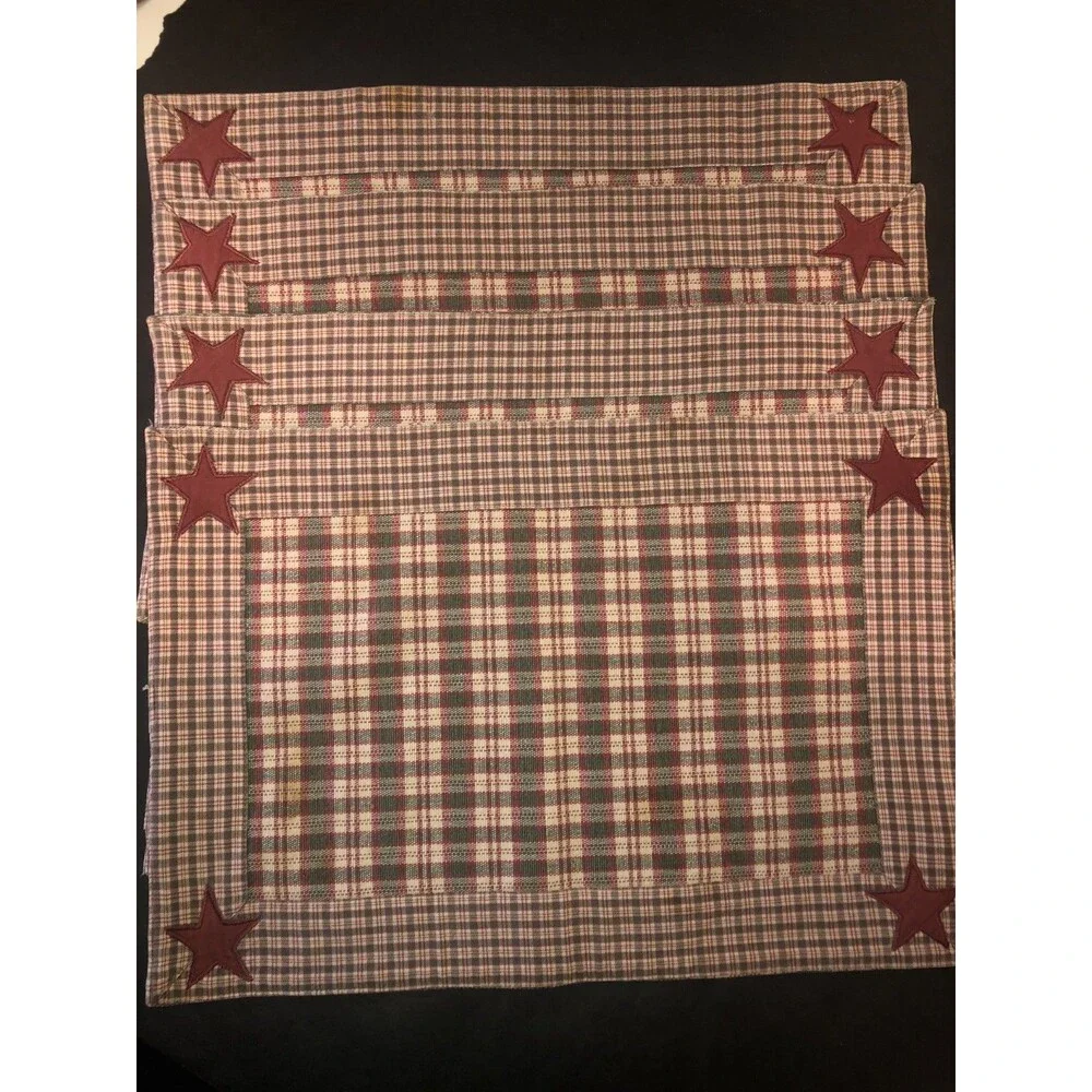 Barn Red plaid  Placemats set of 4 Cotton Rustic Primitive Woven Farmhouse